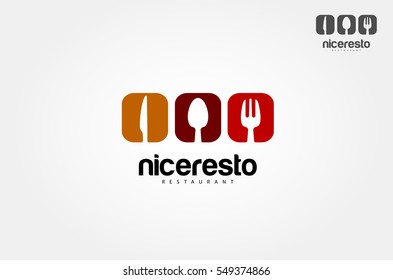 Nice Resto Vector logo Template. Nice resto sign logo icon design template elements with spoon, knife and fork. Vector logo illustration.