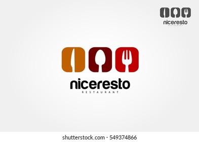Nice Resto Vector Template. Logo Food word sign logo icon design template elements with spoon, knife and fork. Vector logo illustration.