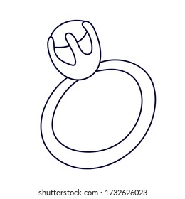 A nice ring with stone in doodle style. Hand drawn vector illustration in black ink isolated on white background. Great for coloring book.