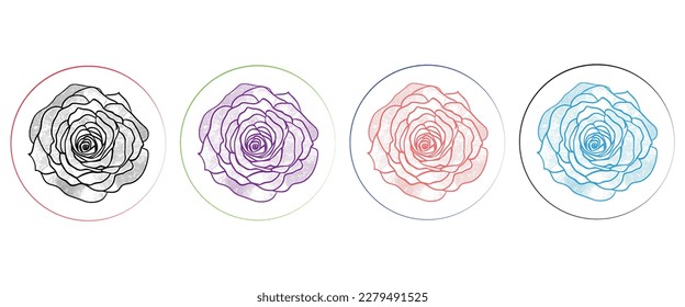 Página de coloreado de arte de Nice Roses Vector, libro de colorear, esbozo negro dibujado a mano. Elemento vectorial para natural, diseño de bodas, planta, ilustración botánica, libro de colorear, arte de línea.