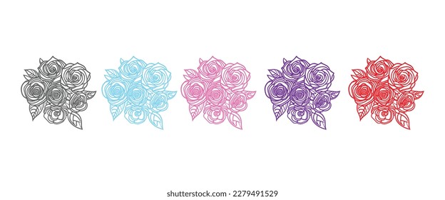 Nice Roses  Vector artwork coloring page, coloring book, black outline hand drawn sketch. Vector element for natural, wedding design, plant, botanical illustration, coloring book, line art.