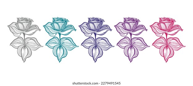 Página de coloreado de arte de Nice Roses Vector, libro de colorear, esbozo negro dibujado a mano. Elemento vectorial para natural, diseño de bodas, planta, ilustración botánica, libro de colorear, arte de línea.