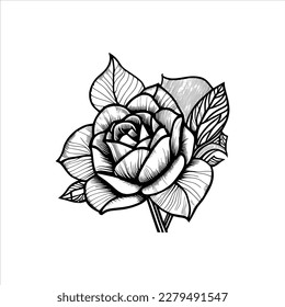 Página de coloreado de arte de Nice Roses Vector, libro de colorear, esbozo negro dibujado a mano. Elemento vectorial para natural, diseño de bodas, planta, ilustración botánica, libro de colorear, arte de línea.