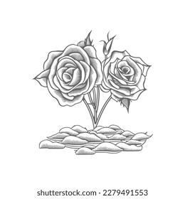 Nice Roses  Vector artwork coloring page, coloring book, black outline hand drawn sketch. Vector element for natural, wedding design, plant, botanical illustration, coloring book, line art.