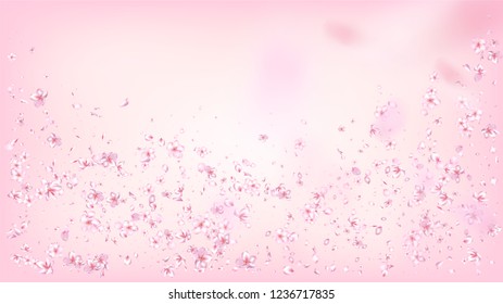 Nice Sakura Blossom Isolated Vector. Feminine Falling 3d Petals Wedding Border. Japanese Nature Flowers Wallpaper. Valentine, Mother's Day Watercolor Nice Sakura Blossom Isolated on Rose