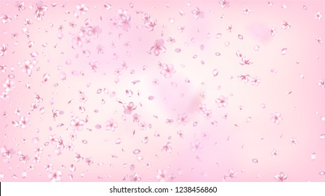 Nice Sakura Blossom Isolated Vector. Pastel Flying 3d Petals Wedding Frame. Japanese Gradient Flowers Wallpaper. Valentine, Mother's Day Summer Nice Sakura Blossom Isolated on Rose