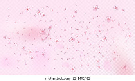 Nice Sakura Blossom Isolated Vector. Beautiful Showering 3d Petals Wedding Texture. Japanese Gradient Flowers Illustration. Valentine, Mother's Day Beautiful Nice Sakura Blossom Isolated on Rose