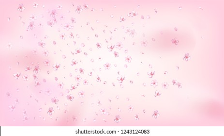 Nice Sakura Blossom Isolated Vector. Beautiful Flying 3d Petals Wedding Pattern. Japanese Nature Flowers Illustration. Valentine, Mother's Day Watercolor Nice Sakura Blossom Isolated on Rose