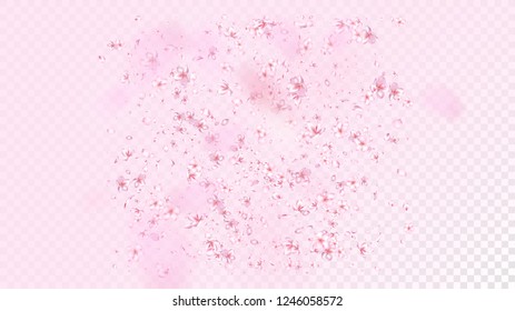 Nice Sakura Blossom Isolated Vector. Magic Blowing 3d Petals Wedding Texture. Japanese Funky Flowers Illustration. Valentine, Mother's Day Magic Nice Sakura Blossom Isolated on Rose