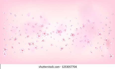 Nice Sakura Blossom Isolated Vector. Feminine Blowing 3d Petals Wedding Paper. Japanese Funky Flowers Illustration. Valentine, Mother's Day Tender Nice Sakura Blossom Isolated on Rose