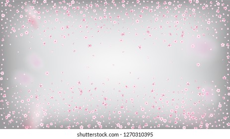 Nice Sakura Blossom Isolated Vector. Pastel Showering 3d Petals Wedding Texture. Japanese Funky Flowers Wallpaper. Valentine, Mother's Day Spring Nice Sakura Blossom Isolated on White