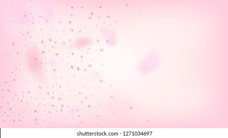 Nice Sakura Blossom Isolated Vector. Watercolor Flying 3d Petals Wedding Pattern. Japanese Beauty Spa Flowers Wallpaper. Valentine, Mother's Day Spring Nice Sakura Blossom Isolated on Rose
