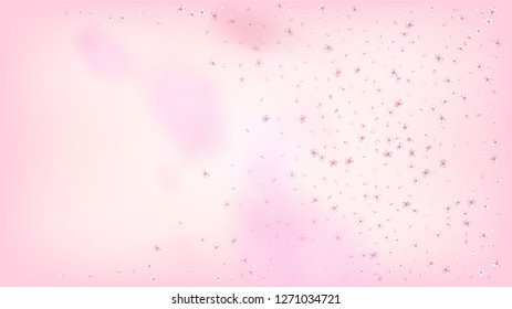 Nice Sakura Blossom Isolated Vector. Beautiful Falling 3d Petals Wedding Design. Japanese Blooming Flowers Illustration. Valentine, Mother's Day Summer Nice Sakura Blossom Isolated on Rose