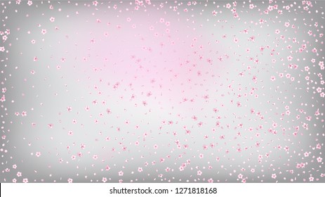 Nice Sakura Blossom Isolated Vector. Magic Blowing 3d Petals Wedding Design. Japanese Gradient Flowers Wallpaper. Valentine, Mother's Day Watercolor Nice Sakura Blossom Isolated on White