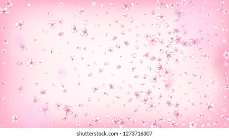 Nice Sakura Blossom Isolated Vector. Realistic Flying 3d Petals Wedding Design. Japanese Oriental Flowers Wallpaper. Valentine, Mother's Day Watercolor Nice Sakura Blossom Isolated on Rose