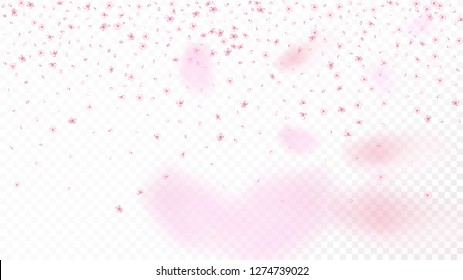 Nice Sakura Blossom Isolated Vector. Spring Flying 3d Petals Wedding Pattern. Japanese Style Flowers Illustration. Valentine, Mother's Day Watercolor Nice Sakura Blossom Isolated on White