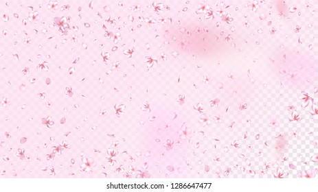 Nice Sakura Blossom Isolated Vector. Summer Falling 3d Petals Wedding Pattern. Japanese Gradient Flowers Illustration. Valentine, Mother's Day Summer Nice Sakura Blossom Isolated on Rose