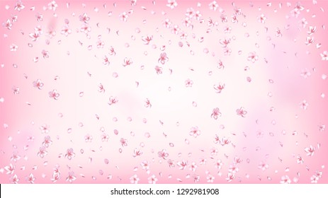 Nice Sakura Blossom Isolated Vector. Watercolor Falling 3d Petals Wedding Texture. Japanese Gradient Flowers Wallpaper. Valentine, Mother's Day Beautiful Nice Sakura Blossom Isolated on Rose