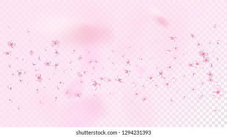 Nice Sakura Blossom Isolated Vector. Summer Flying 3d Petals Wedding Design. Japanese Nature Flowers Illustration. Valentine, Mother's Day Magic Nice Sakura Blossom Isolated on Rose