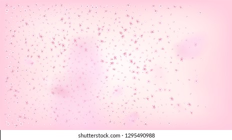 Nice Sakura Blossom Isolated Vector. Tender Falling 3d Petals Wedding Pattern. Japanese Bokeh Flowers Illustration. Valentine, Mother's Day Magic Nice Sakura Blossom Isolated on Rose