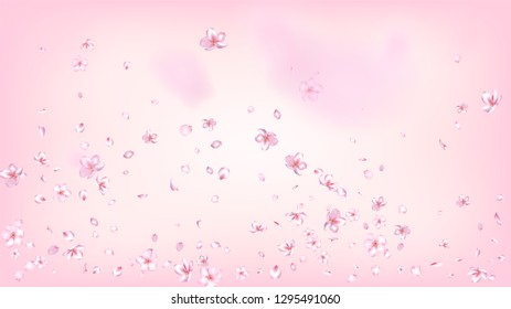 Nice Sakura Blossom Isolated Vector. Feminine Falling 3d Petals Wedding Paper. Japanese Gradient Flowers Illustration. Valentine, Mother's Day Summer Nice Sakura Blossom Isolated on Rose