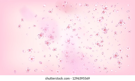 Nice Sakura Blossom Isolated Vector. Spring Showering 3d Petals Wedding Texture. Japanese Bokeh Flowers Illustration. Valentine, Mother's Day Pastel Nice Sakura Blossom Isolated on Rose