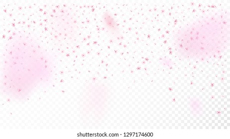 Nice Sakura Blossom Isolated Vector. Realistic Flying 3d Petals Wedding Design. Japanese Nature Flowers Wallpaper. Valentine, Mother's Day Tender Nice Sakura Blossom Isolated on White