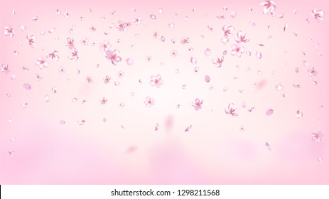 Nice Sakura Blossom Isolated Vector. Watercolor Falling 3d Petals Wedding Texture. Japanese Gradient Flowers Illustration. Valentine, Mother's Day Feminine Nice Sakura Blossom Isolated on Rose