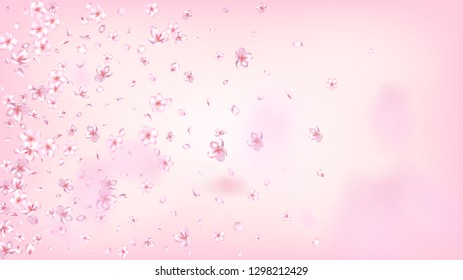 Nice Sakura Blossom Isolated Vector. Spring Falling 3d Petals Wedding Texture. Japanese Beauty Spa Flowers Wallpaper. Valentine, Mother's Day Watercolor Nice Sakura Blossom Isolated on Rose