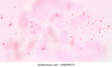 Nice Sakura Blossom Isolated Vector. Realistic Blowing 3d Petals Wedding Frame. Japanese Beauty Spa Flowers Wallpaper. Valentine, Mother's Day Pastel Nice Sakura Blossom Isolated on Rose