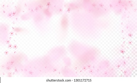 Nice Sakura Blossom Isolated Vector. Watercolor Flying 3d Petals Wedding Pattern. Japanese Bokeh Flowers Wallpaper. Valentine, Mother's Day Magic Nice Sakura Blossom Isolated on White