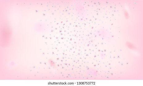 Nice Sakura Blossom Isolated Vector. Watercolor Showering 3d Petals Wedding Border.     