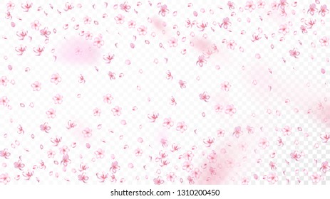 Nice Sakura Blossom Isolated Vector. Beautiful Showering 3d Petals Wedding Pattern. Japanese Style Flowers Wallpaper. Valentine, Mother's Day Spring Nice Sakura Blossom Isolated on White