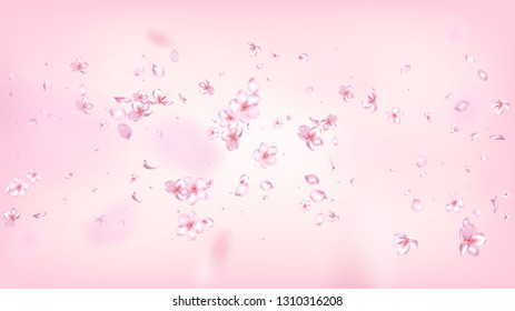 Nice Sakura Blossom Isolated Vector. Watercolor Blowing 3d Petals Wedding Design. Japanese Blurred Flowers Illustration. Valentine, Mother's Day Watercolor Nice Sakura Blossom Isolated on Rose