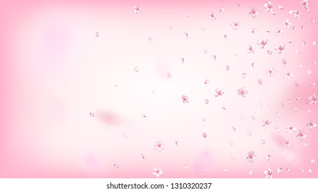 Nice Sakura Blossom Isolated Vector. Beautiful Blowing 3d Petals Wedding Pattern. Japanese Gradient Flowers Illustration. Valentine, Mother's Day Spring Nice Sakura Blossom Isolated on Rose