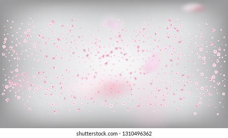 Nice Sakura Blossom Isolated Vector. Beautiful Flying 3d Petals Wedding Pattern. Japanese Blooming Flowers Illustration. Valentine, Mother's Day Pastel Nice Sakura Blossom Isolated on White