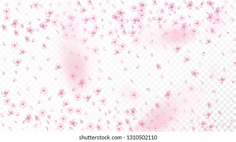 Nice Sakura Blossom Isolated Vector. Magic Showering 3d Petals Wedding Paper. Japanese Style Flowers Illustration. Valentine, Mother's Day Watercolor Nice Sakura Blossom Isolated on White