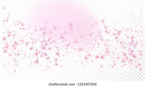 Nice Sakura Blossom Isolated Vector. Feminine Falling 3d Petals Wedding Frame. Japanese Style Flowers Wallpaper. Valentine, Mother's Day Magic Nice Sakura Blossom Isolated on White