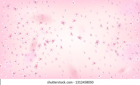 Nice Sakura Blossom Isolated Vector. Beautiful Falling 3d Petals Wedding Texture. Japanese Beauty Spa Flowers Illustration. Valentine, Mother's Day Realistic Nice Sakura Blossom Isolated on Rose