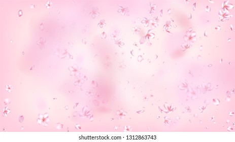 Nice Sakura Blossom Isolated Vector. Pastel Blowing 3d Petals Wedding Design. Japanese Gradient Flowers Illustration. Valentine, Mother's Day Tender Nice Sakura Blossom Isolated on Rose
