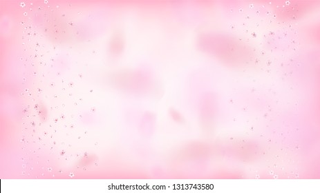 Nice Sakura Blossom Isolated Vector. Realistic Falling 3d Petals Wedding Frame. Japanese Blurred Flowers Wallpaper. Valentine, Mother's Day Pastel Nice Sakura Blossom Isolated on Rose