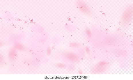 Nice Sakura Blossom Isolated Vector. Realistic Flying 3d Petals Wedding Border. Japanese Gradient Flowers Wallpaper. Valentine, Mother's Day Beautiful Nice Sakura Blossom Isolated on Rose