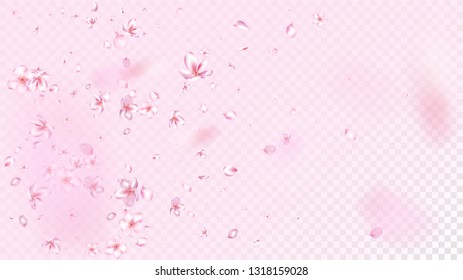 Nice Sakura Blossom Isolated Vector. Spring Falling 3d Petals Wedding Paper. Japanese Gradient Flowers Illustration. Valentine, Mother's Day Pastel Nice Sakura Blossom Isolated on Rose