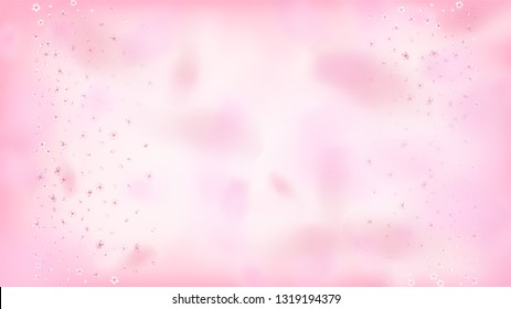 Nice Sakura Blossom Isolated Vector. Realistic Falling 3d Petals Wedding Frame. Japanese Blurred Flowers Wallpaper. Valentine, Mother's Day Pastel Nice Sakura Blossom Isolated on Rose