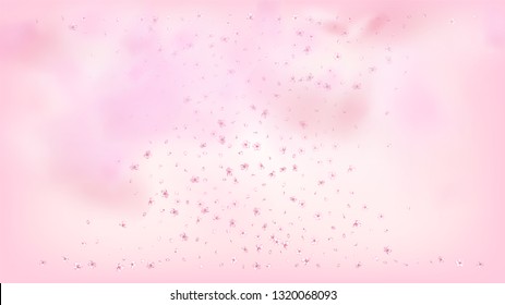 Nice Sakura Blossom Isolated Vector. Realistic Blowing 3d Petals Wedding Border. Japanese Gradient Flowers Illustration. Valentine, Mother's Day Realistic Nice Sakura Blossom Isolated on Rose