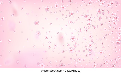 Nice Sakura Blossom Isolated Vector. Pastel Blowing 3d Petals Wedding Design. Japanese Nature Flowers Illustration. Valentine, Mother's Day Summer Nice Sakura Blossom Isolated on Rose