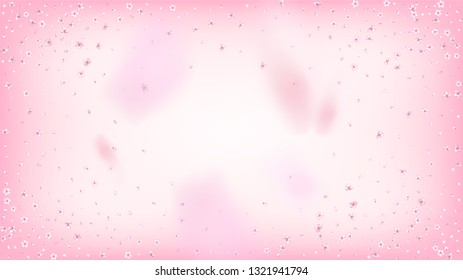 Nice Sakura Blossom Isolated Vector. Feminine Flying 3d Petals Wedding Frame. Japanese Gradient Flowers Wallpaper. Valentine, Mother's Day Beautiful Nice Sakura Blossom Isolated on Rose