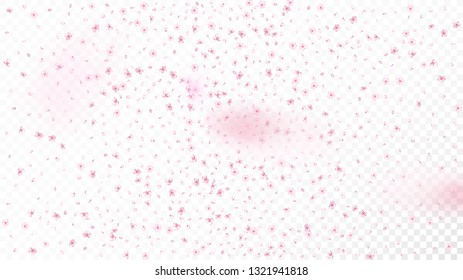 Nice Sakura Blossom Isolated Vector. Watercolor Falling 3d Petals Wedding Pattern. Japanese Blurred Flowers Illustration. Valentine, Mother's Day Feminine Nice Sakura Blossom Isolated on White