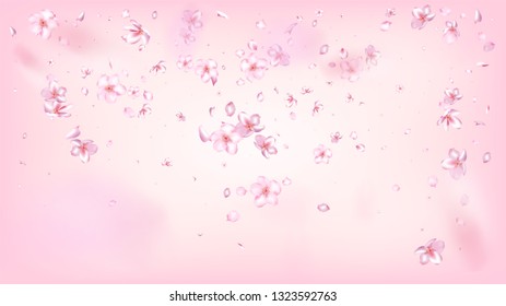 Nice Sakura Blossom Isolated Vector. Magic Falling 3d Petals Wedding Texture. Japanese Style Flowers Illustration. Valentine, Mother's Day Pastel Nice Sakura Blossom Isolated on Rose