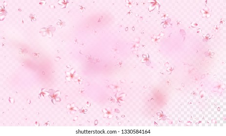 Nice Sakura Blossom Isolated Vector. Watercolor Flying 3d Petals Wedding Pattern. Japanese Beauty Spa Flowers Illustration. Valentine, Mother's Day Watercolor Nice Sakura Blossom Isolated on Rose
